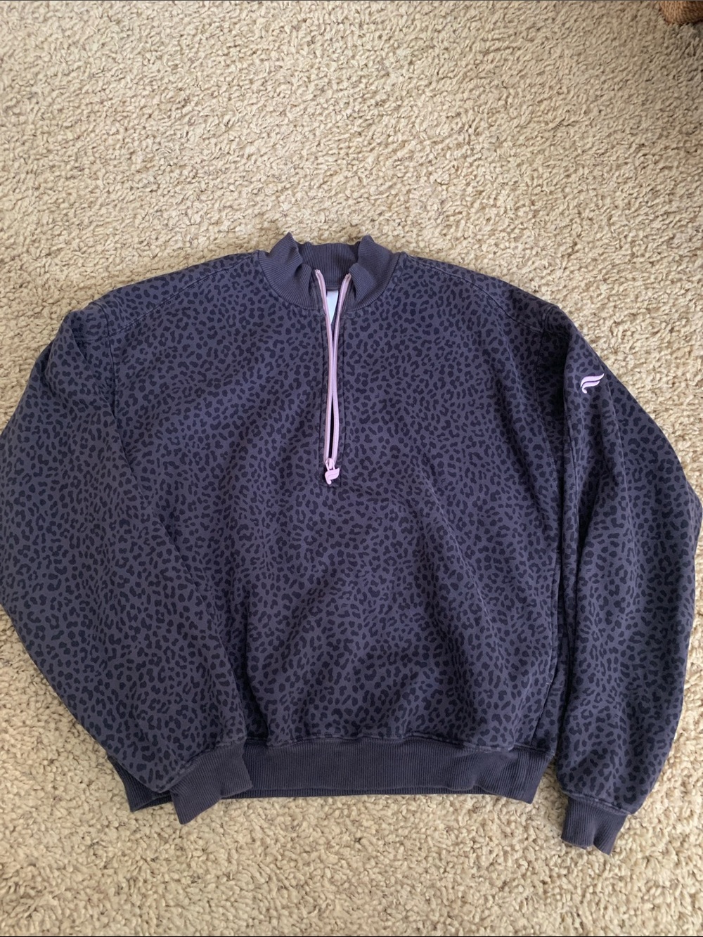 Fabletics Gray Leopard Print Quarter- zip pullover